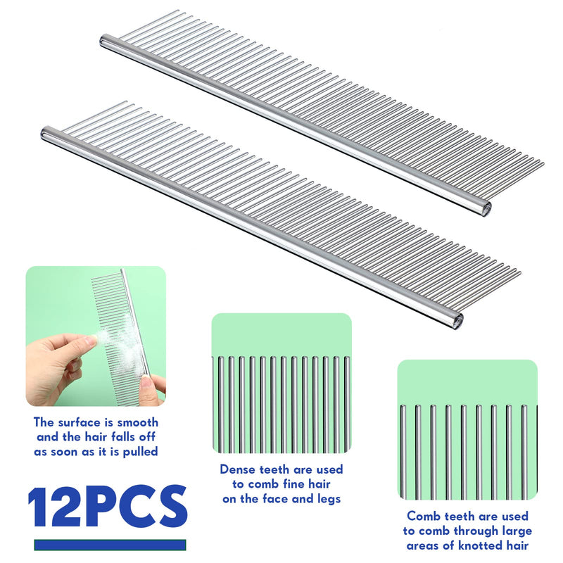 Lallisa 12 Pcs Stainless Steel Dog & Cat Comb, Metal Grooming Tool for Removing Knots, Long and Short Haired Pets Including Dogs, Cats & Others, 7.48 Inch - PawsPlanet Australia