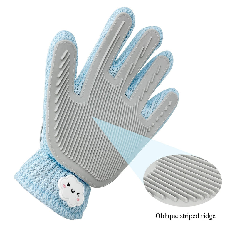 Pet Grooming Glove Gentle Silicone Massging Deshedding Bath Mitt Hair Remover Brush for Cats, Dogs, Rabbits, Hair Removal Tool for Carpet, Couch, Clothes (Blue) Blue - PawsPlanet Australia