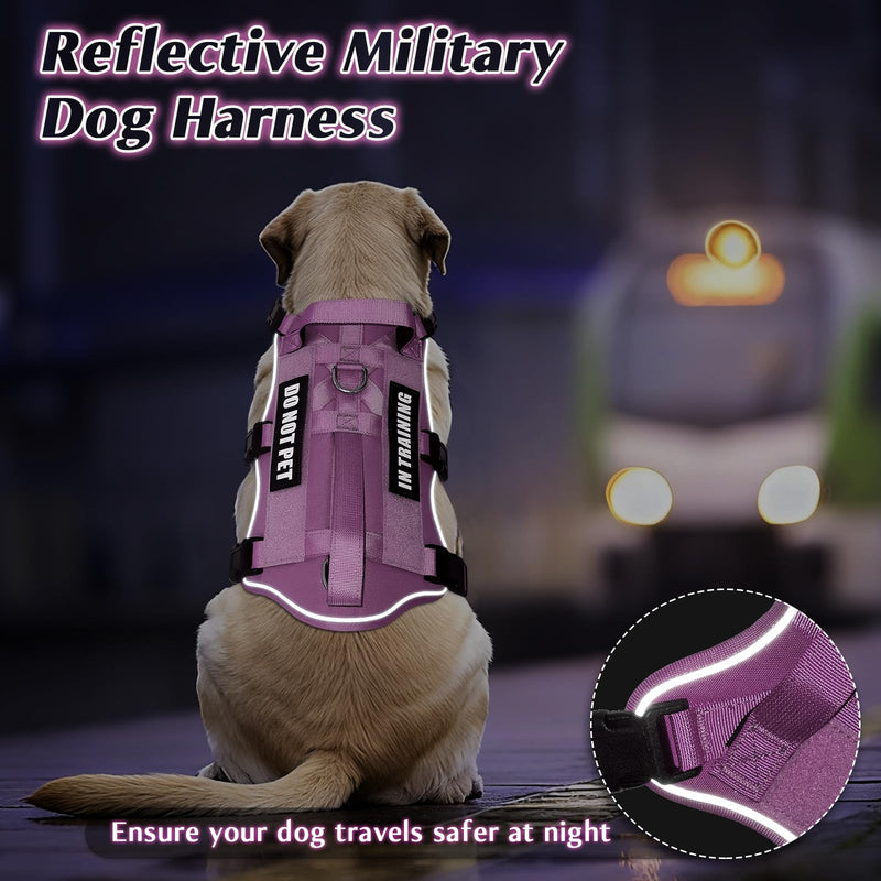 WINSEE Escape Proof Dog Harness, Service Working Molle Harness with Double Handle, Tactical Pet Vest with 4 Patches for Small Medium Large Dogs Walking Hiking Hunting Pink