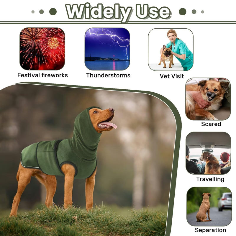 IDOMIK Dog Anxiety Calming Hoodie, Breathable Adjustable Dog Jacket for Thunderstorms, Fireworks, Vet Visits, Separation Anxiety, Ear Protection Recovery, Green, L L(Chest Girth:19.7"-23.6") - PawsPlanet Australia
