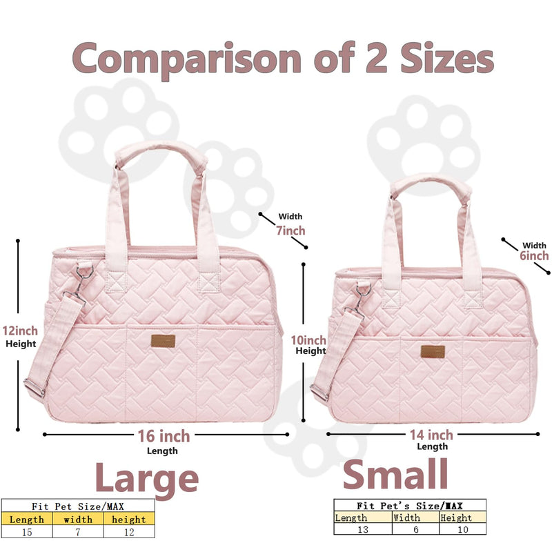 Small Puppy Purse Woman Bag,Cats/Puppy/Rabbits/BunnyCarrier Handbag with Multiple Pockets,Breathable Mesh Soft Cushion,Pets Travel Carriers Totes Picnic Outdoor 7-15lbs (Pink, Large) 16.0"L x 7.0"W x 12.0"H Pink1