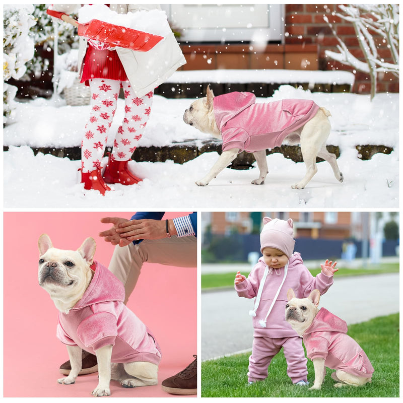 BEAUTYZOO Winter Dog Hoodie Sweater with Pockets Warm Dog Clothes for Small or Medium Dogs Boy Girl, Velvet Hooded Pullover Dog Jacket Chihuahua Coat Clothing Puppy Sweatshirt Cat Custume, Pink SM S/M (Back: 14",Chest: 19", Neck: 16")