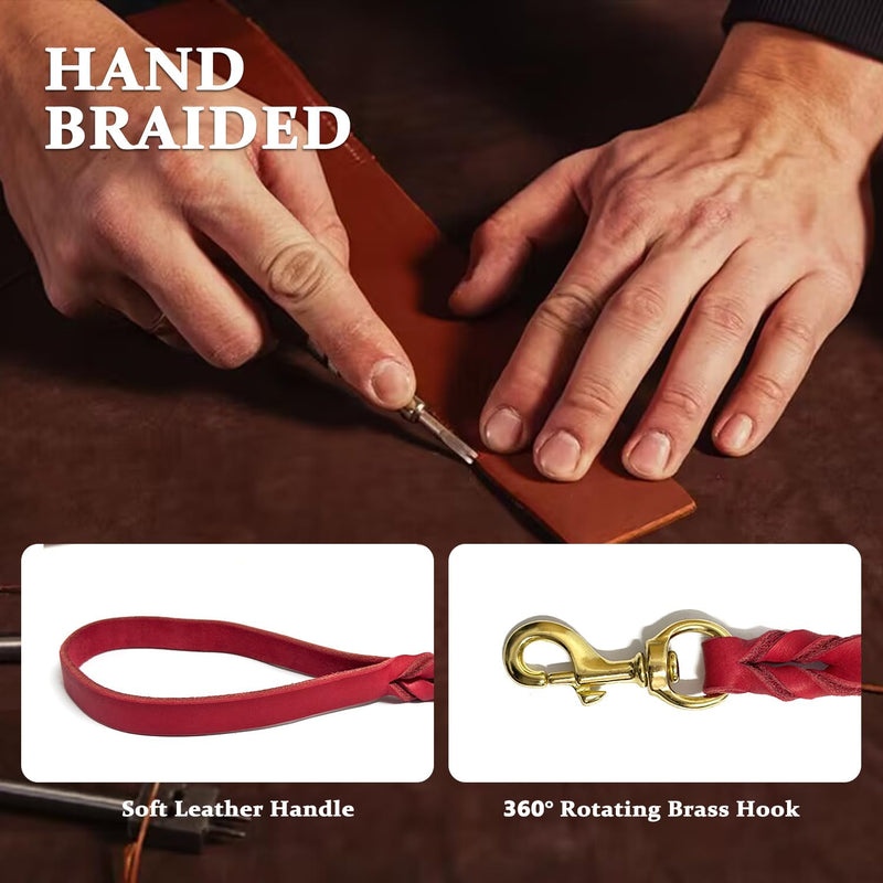 Leather Dog Leash 6ft x 3/4'', Heavy Duty Braided Dog Leashes with Rotating Clasp, Genuine Leather Dog Training Leash for Small Medium Large Dogs Red 6ftx3/4'' - PawsPlanet Australia