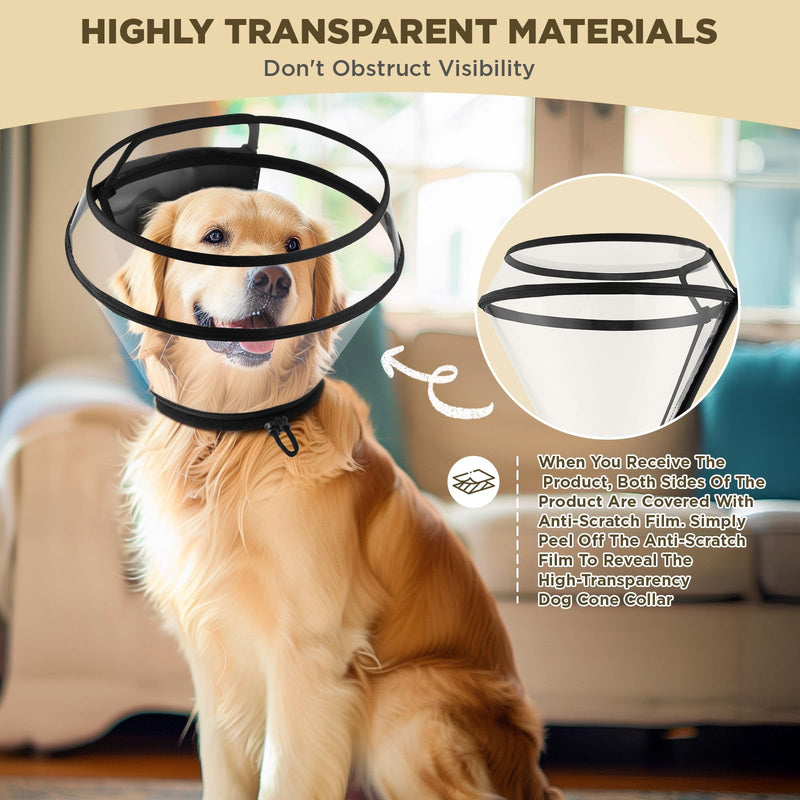 Dog Cone Collar for After Surgery,Transparent Dog Cones Alternative for Small Large Medium Size Dogs,Adjustable Depth Pet Recovery Collars,Elizabethan Collar for Dogs Stop Licking Wound(XXXL) XXXL Transparent