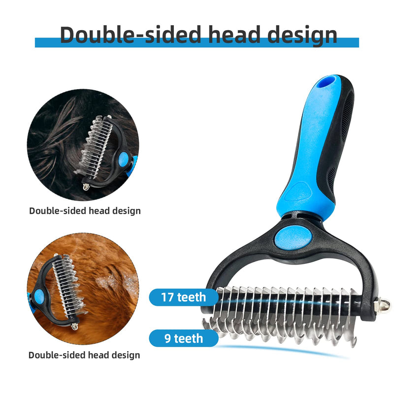 Shudyear Dog Grooming Brush and Metal Comb, Pet Grooming Brush, Cat Brush Deshedder Brush Dogs Shedding Tool for Long matted Haired Pets With steel comb - PawsPlanet Australia