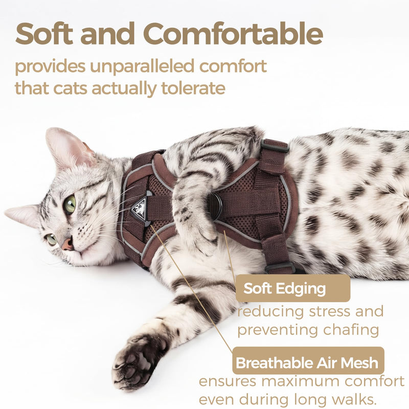 Cat Harness and Leash Set Escape Proof Tactical Small Kitten Harness Emotional Support Cat Vest, Brown, S