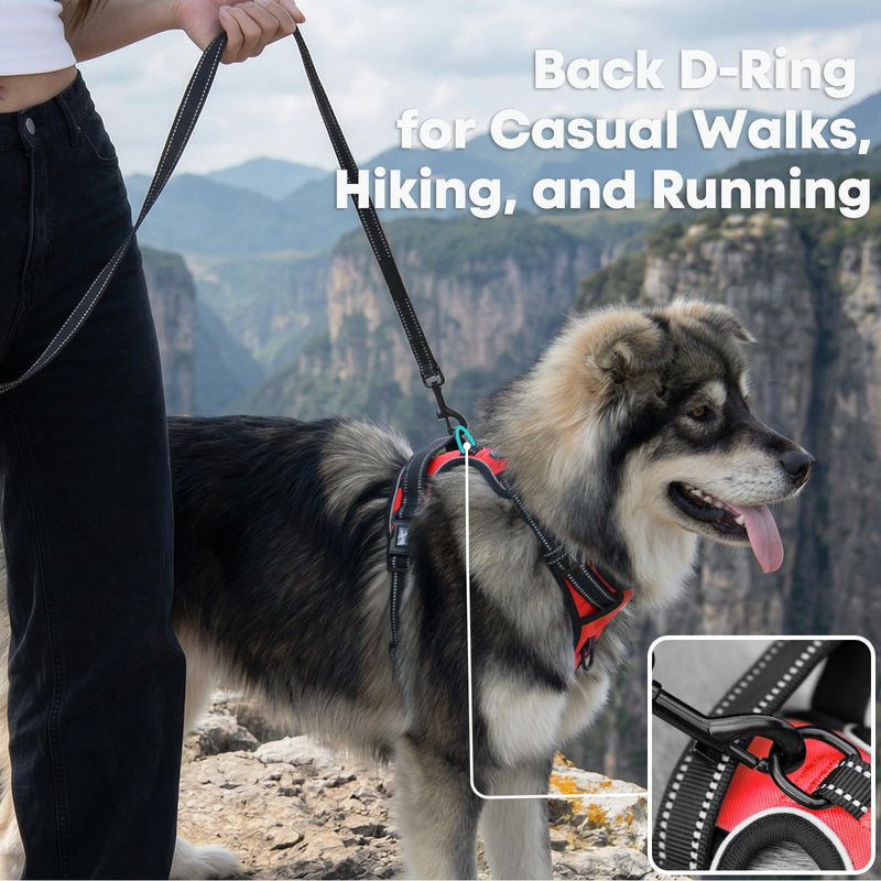 PoyPet No Pull Dog Harness, Reflective Vest Harness with 2 Leash Attachments and Easy Control Handle for Small Medium Large Dog(Red,S) S Red