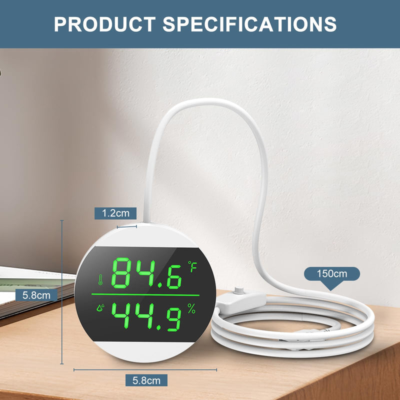 Reptile Tank Thermometer, USB Power Supply LED Digital Reptile Thermometer Hygrometer, 10s Refresh Speed, ±1.8℉ High Precision, Terrarium Thermometers for Reptile (Power Plug not Included) - PawsPlanet Australia