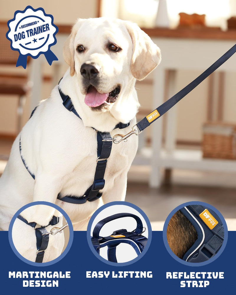 DF Freedom No Pull Martingale Dog Harness, Gentle Control for No Choking, Front Clip Harness with Reflective, Adjustable & Padded Handle for Easy Walking & Training, Navy Blue, 1", Chest 22.4"-30.4" 1" (Chest 22.4" - 30.4") Navy Blue Pro - PawsPlanet Australia