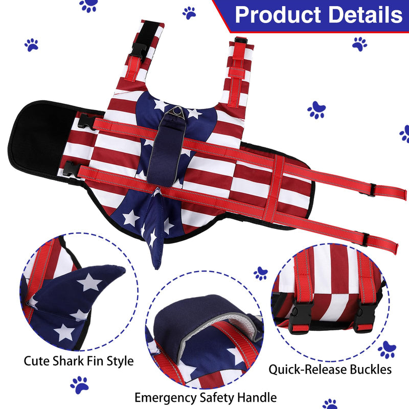 TDTOK Dog Life Jacket Shark Fin American Flag Pattern with Rescue Handle and Reflective Stripes Suitable for 4th of July, High Buoyancy Life Safety Vest for Dogs Swimming and Boating X-Small - PawsPlanet Australia