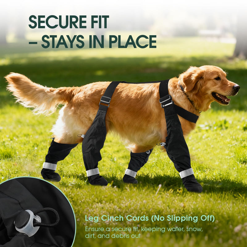 Waterproof Dog Suspender Boots, Reflective Anti-Slip Dog Shoes with Adjustable Straps for Small Medium Large Dogs,Stay-On Dogs Paw Protector Leggings for Outdoor Walking, Rain & Snow Hiking (Black,XS) XS - PawsPlanet Australia