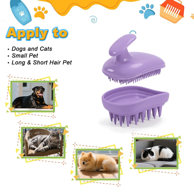2-in-1 Dog Bath Brush for Grooming & Massage - Pet Silicone Brush for Long & Short Haired Dogs and Cats, Dog Scrubber for Bath, Rubber Curry Brush, Use Wet as Bath Brush or Dry for Grooming-Purple Purple - PawsPlanet Australia