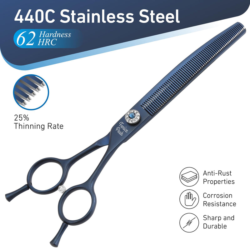 Fenice Peak Professional Dog Grooming Scissors Pet Curved Thinning Shears 7.0'' Extremely Sharp Blades 440C Steel Thinning Scissors Durable Smooth Motion&Fine Cut for Dogs and Cats Blue - PawsPlanet Australia