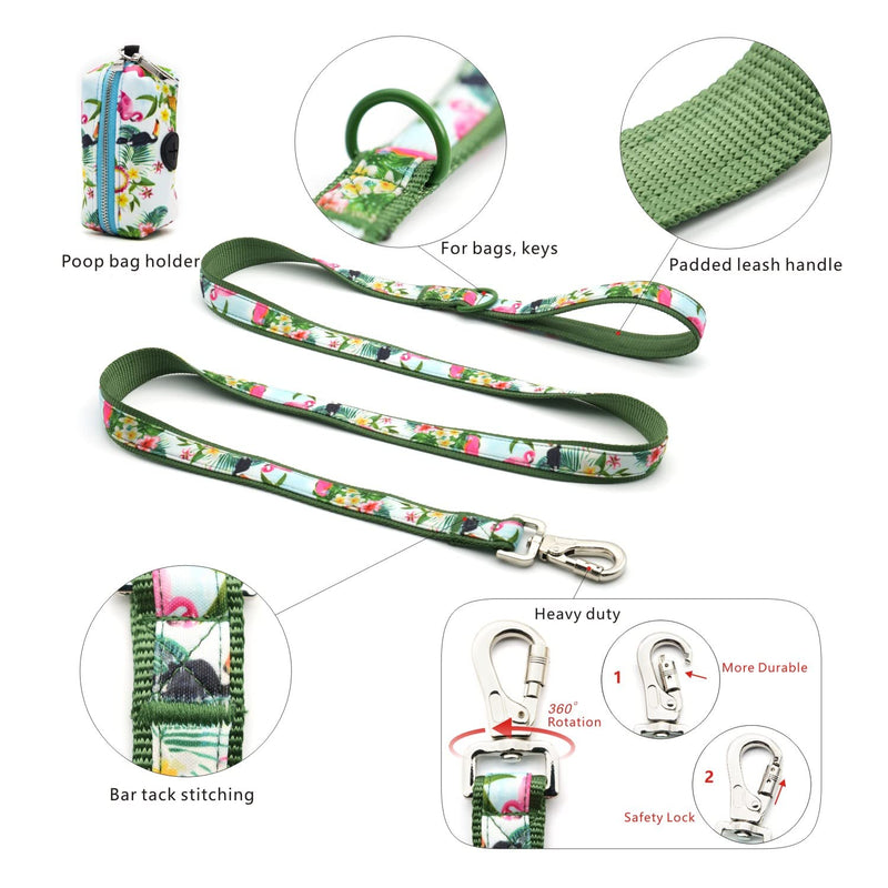 Dog Harness Collar 5ft Leash Poop Bag Holder Set, Reflective Adjustable No-Pull Dog Vest Harness with Safety Lock Easy Control Handle, for Small Medium Large Dogs 4pcs-L-Green L (Neck:16.1"-23.2"; Chest:20.5"-36.6") Green - PawsPlanet Australia