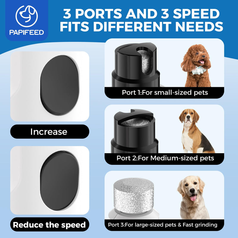 PAPIFFEED Dog Nail Grinder Upgraded with 2 LED Lights, 3-Speed Rechargeable & Quiet - Upgraded Electric Pet Nail Trimmer for Small Medium Large Dogs & Cats, Painless Paws Grooming Tool - White White single nail grinder - PawsPlanet Australia