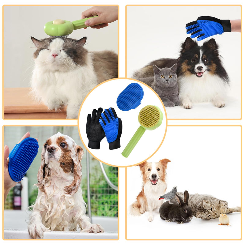 GJEASE Cat Grooming Glove Brush,Self-Cleaning Slicker Pet Brush for Short and Long Haired Pets,Dog Bath Brush for Shedding and Grooming,Removes Loose Hair and Tangles,Promote Circulation - PawsPlanet Australia
