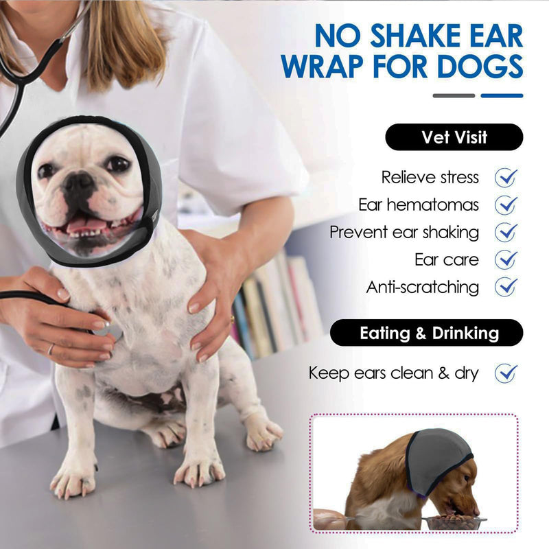 NACOCO Dog Calming Hoodie - No Shake Water Resistant Ear Wraps for Dogs Anxiety Relief & Noise Protection Dog Head Wrap Pet Ear Cover Muffs for Swim Bathing Hematoma(Dark Grey, L) Dark Grey - PawsPlanet Australia
