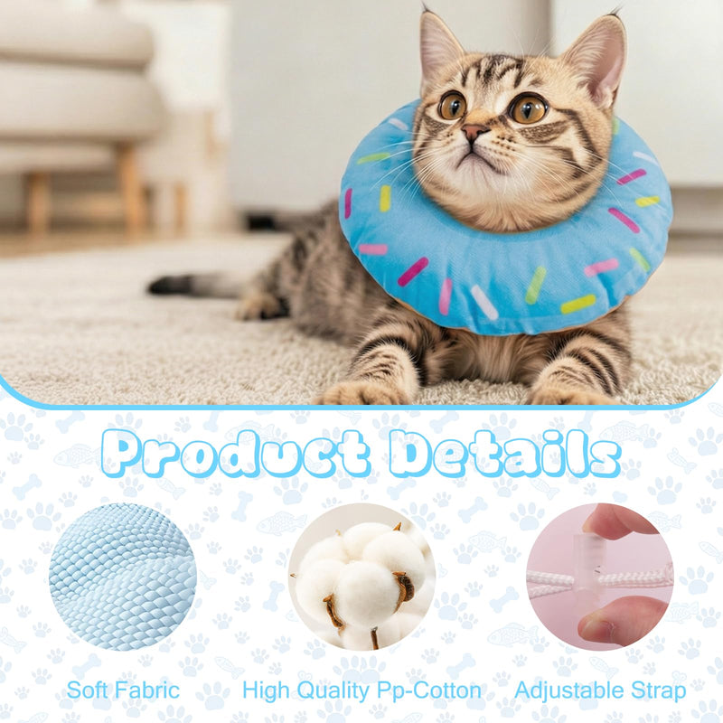 Blue Soft Cat Cone Collar Comfortable Adjustable Donut Recovery Collars Lightweight Elizabeth Collar Post-Surgery Wound Care Anti-Licking and Biting for Small Cats Blue