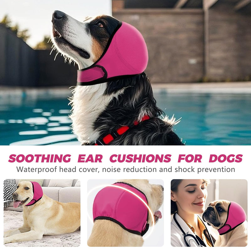 1PC Dog Snood Ear Protector and Firework Ear Muffs Adjustable Noise Cancelling Ear Muffs for Dogs Soft Calming Ear Defenders for Bathing Grooming and Travel Rose Red Size M