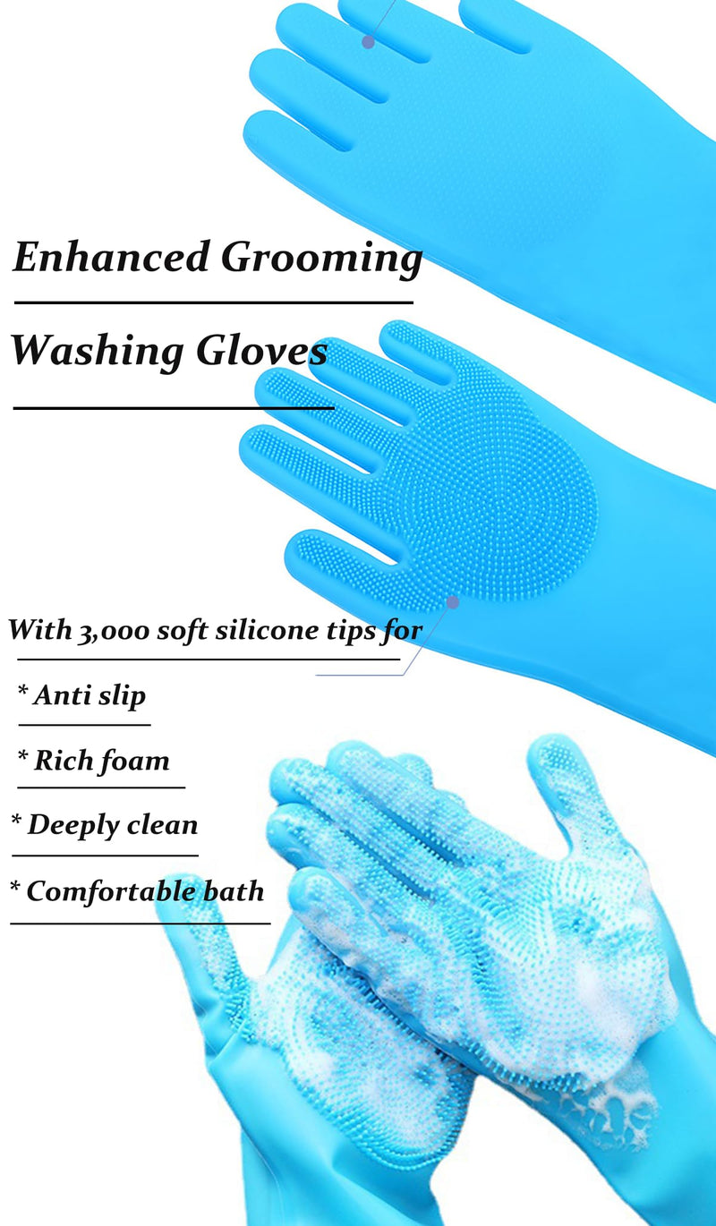 Dog Grooming Gloves and Brush Set - Dog Washing Gloves | Self-Cleaning Slicker Brush| Dog Bath Brush| Grooming kits for Nose and Teeth (7 pcs) - PawsPlanet Australia