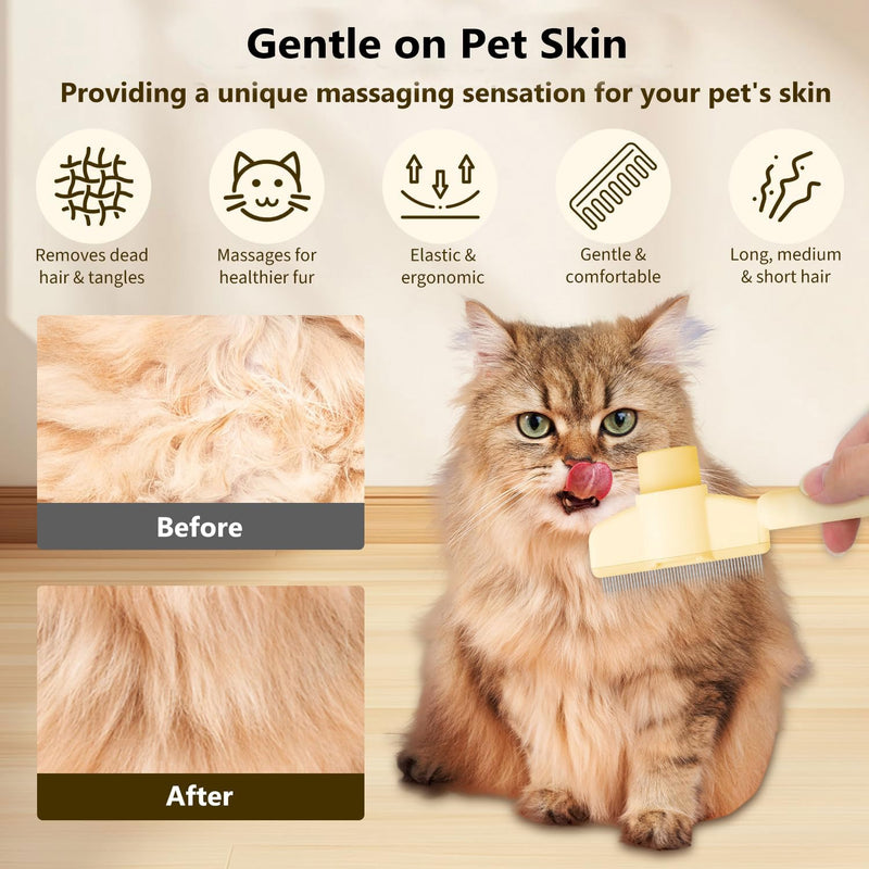 2PCS Pet Comb for Dogs & Cats, Pet Hair Removal Comb with Release Button Self-Cleaning with Long & Short Stainless Steel Metal Teeth for Shedding, Comfort and safety - PawsPlanet Australia