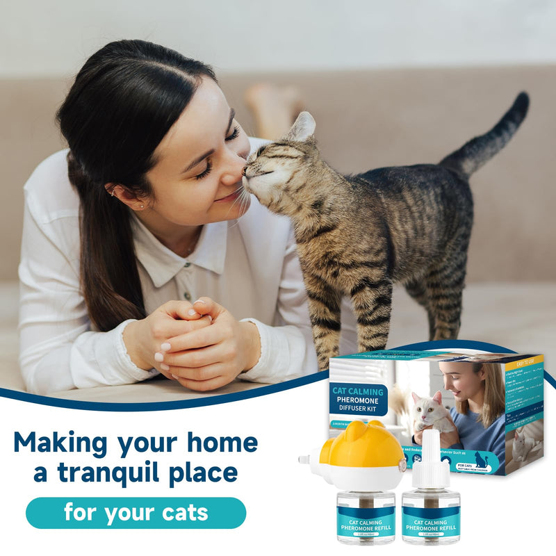 VICSOM Cat Calming Diffuser Kit, Cat Pheromones Calming Diffuser for Cat, 3-in-1 Cat Calm Plug in Kit with 1 Diffuser + 2 Refill, 60 Days Anti Anxiety Relief Stress Effect 1 diffuser+2 refills