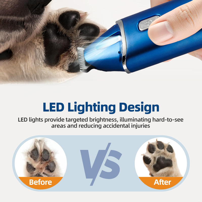 Dog Paw Trimmer, Paw Trimmer for Dogs & Cats, Low-Noise Dog Clippers with Safe Blade, LED Light,Protective Cap, Rechargeable Electric Pet Paw Grooming Clippers for Paws, Ears, Face, Jewel Blue - PawsPlanet Australia