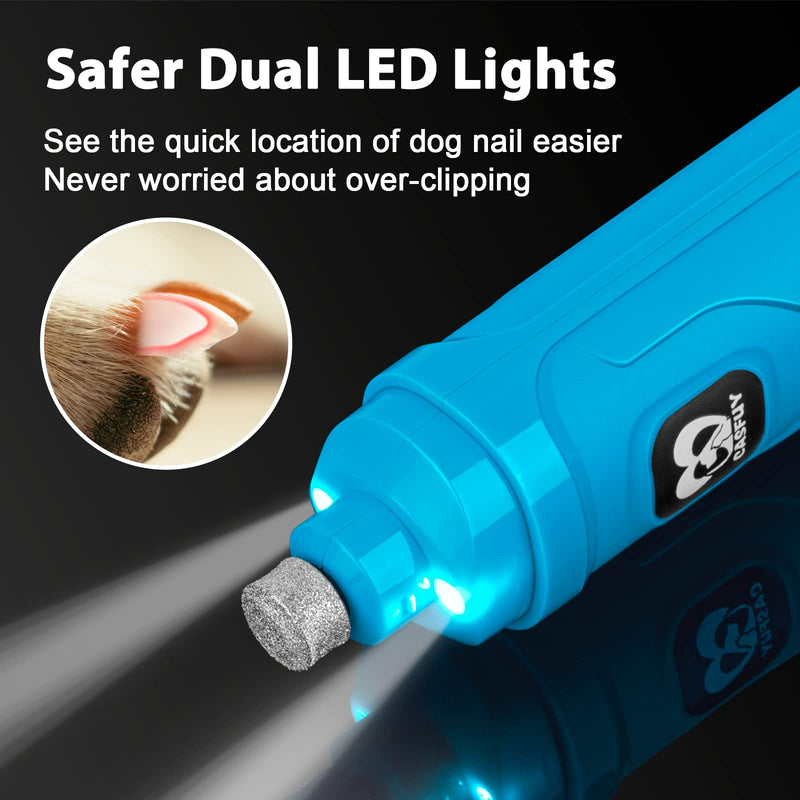 Casfuy Dog Nail Grinder with 2 LED Light - New Version 2-Speed Powerful Electric Pet Nail Trimmer Professional Quiet Painless Paws Grooming & Smoothing for Small Medium Large Dogs and Cats SkyBlue - PawsPlanet Australia