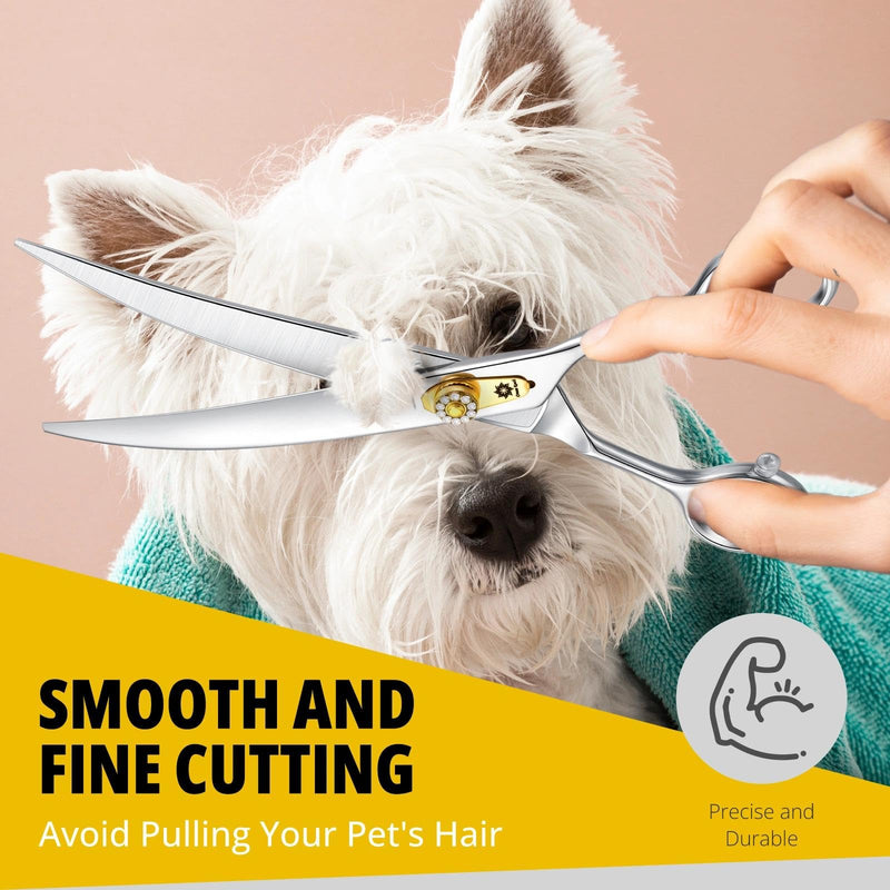 Dream Reach Curved Dog Scissors - 8 Inch Professional Pet Grooming Shears with Adjustable Screw, Curved Shears for Trimming Face and Paws 8 Inch-Curved Cutter - PawsPlanet Australia