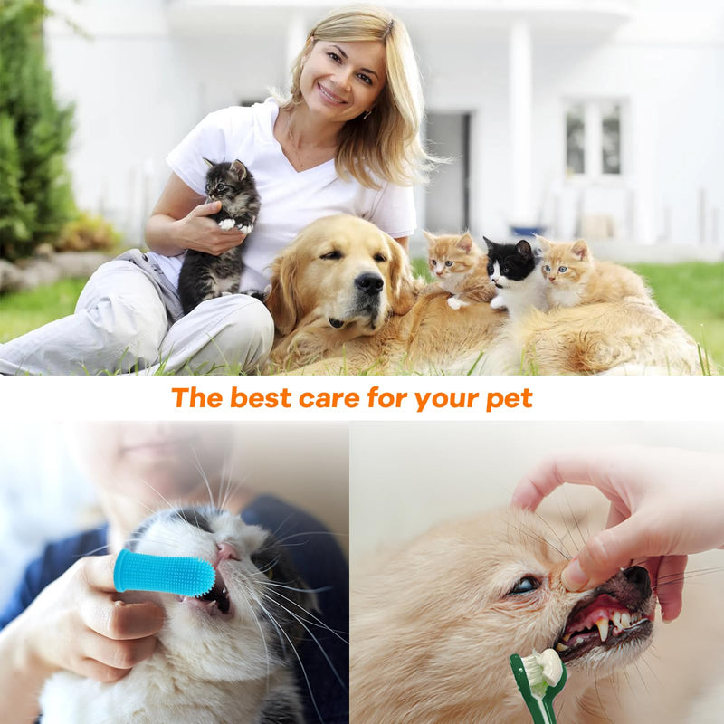 Vinuwu Dog Toothbrush Set, 2 Pack Triple Heads Dog Toothbrushes with 4 Pet Finger Toothbrushes, 2 Dual-Dead Toothbrush, Multi-Angle Dental Teeth Cleaning Products for Small Medium, and Large Pets