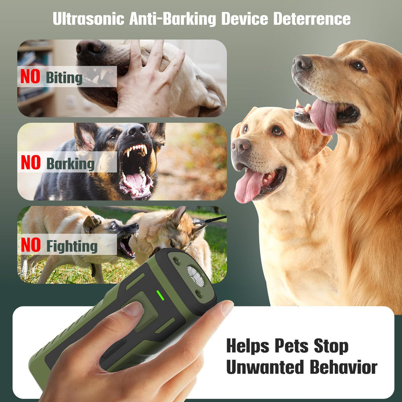 Dog Bark Deterrent Device Ultrasonic Anti-Barking Devices Up to 50FT Long Range & Rechargeable Dog Training Device Safe & Effective Portable Barking Control Devices for Dogs Army green