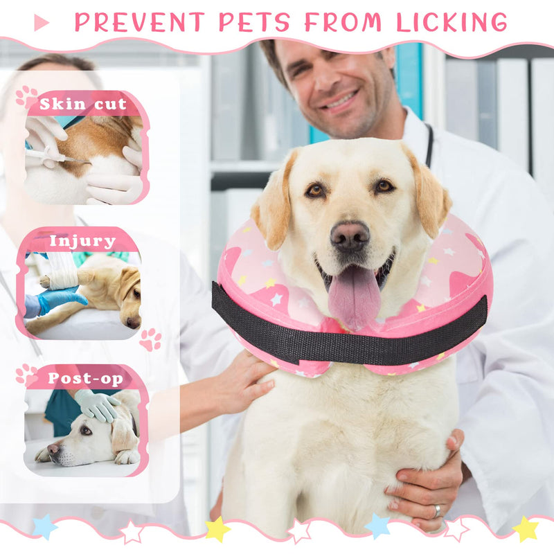 Protective Inflatable Dog Donut Collar Cone for Dogs & Cats-Soft Pet Recovery Dog Cone Alternative After Surgery-Comfortable Cute E-Collar Does not Impede Vision(Meidum Dogs) Pink Star S【Neck 9"-12"】 - PawsPlanet Australia