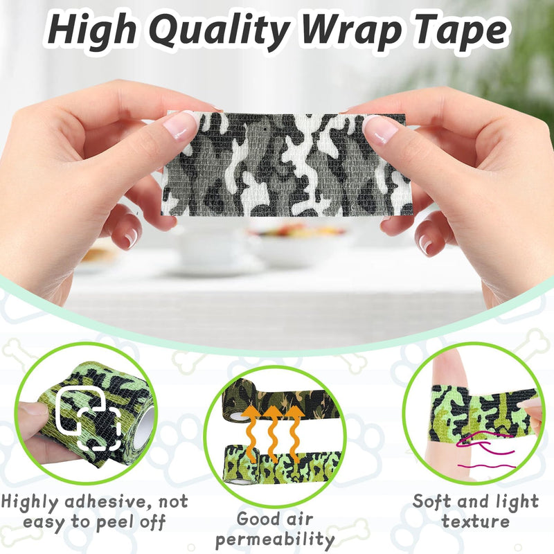 kathson 16PCS Vet Wrap Tape Veterinarian Self Adhesive No Chew Bandage Wound Dressing Medical Bandage Gauze for Animals Pets Dogs Cats Horses Ear Feet Paw Tail Injury(Black，Brown，Green，Jungle Color 4xblack，4xbrown，4xgreen，4xjungle Color - PawsPlanet Australia