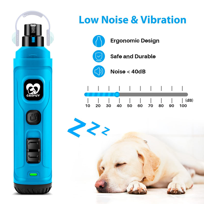 Casfuy Dog Nail Grinder with 2 LED Light - New Version 2-Speed Powerful Electric Pet Nail Trimmer Professional Quiet Painless Paws Grooming & Smoothing for Small Medium Large Dogs and Cats SkyBlue - PawsPlanet Australia