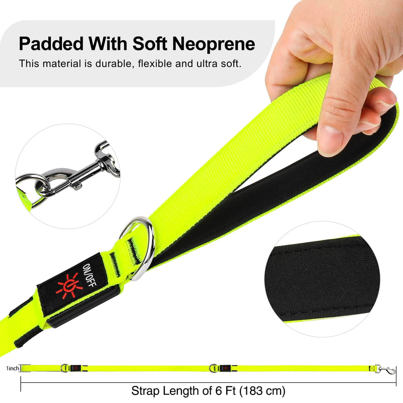Colaseeme Light Up Dog Leash, LED Pet Leashes USB Rechargeable, Glow Safety Dogs Lights at Night (6FT,Green) Green 6FT