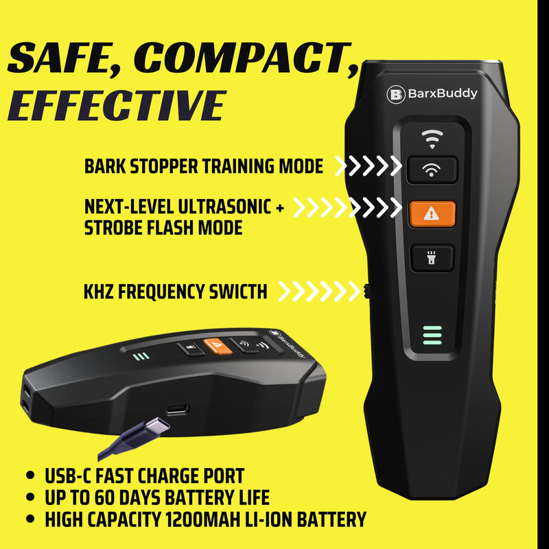 BarxBuddy 2nd Gen Dog Bark Deterrent Devices | Long Range Ultrasonic | Bark Collar Alternative | Dog Training Indoor/Outdoor | Rechargeable Anti Bark Device for Dogs (Black) Black - PawsPlanet Australia