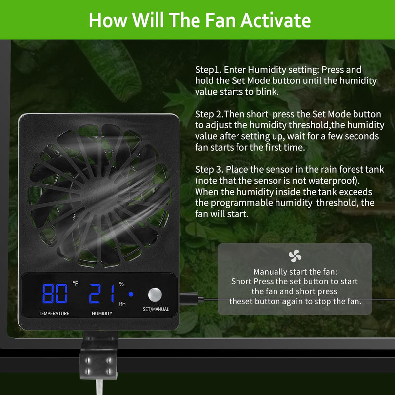 Reptile Tank Fan with Thermometer & Hygrometer | LED Display, Auto Ventilation for Enclosures & Terrariums - PawsPlanet Australia