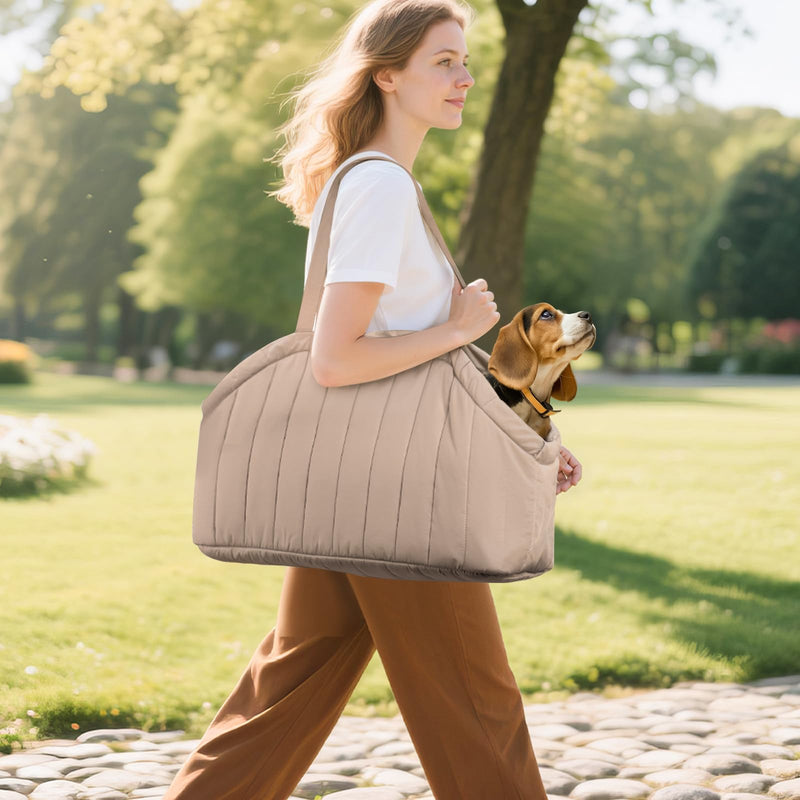 Dog Purse Carrier for Small Dogs - Dog Carrier Purse with Secure Harness Clip, Dog Tote Bag for Small Dogs and Puppies - Brown - PawsPlanet Australia