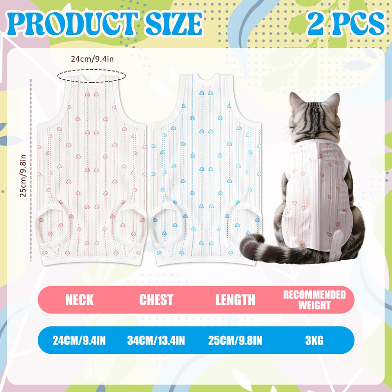 2 Pack Cat Recovery Suit and Cat Surgery Recovery Suit, Breathable Adjustable Cat Post Surgery Suit to Prevent Licking, Ideal Cat Suit Post Surgery,Cat clothes for Cats (M)