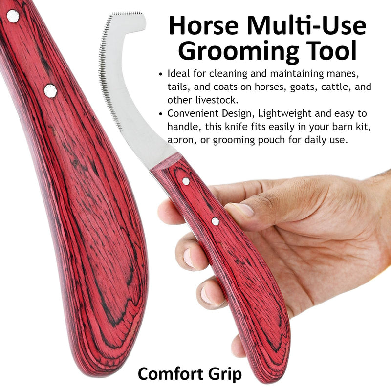 Pro Farrier Grooming Bugs Bot Knife– Stainless Steel Blade, Wooden Handle, Multi-Purpose Mane and Coat Cleaning Tool for Horses, Goats, and Cattle (Green) SoftRed - PawsPlanet Australia