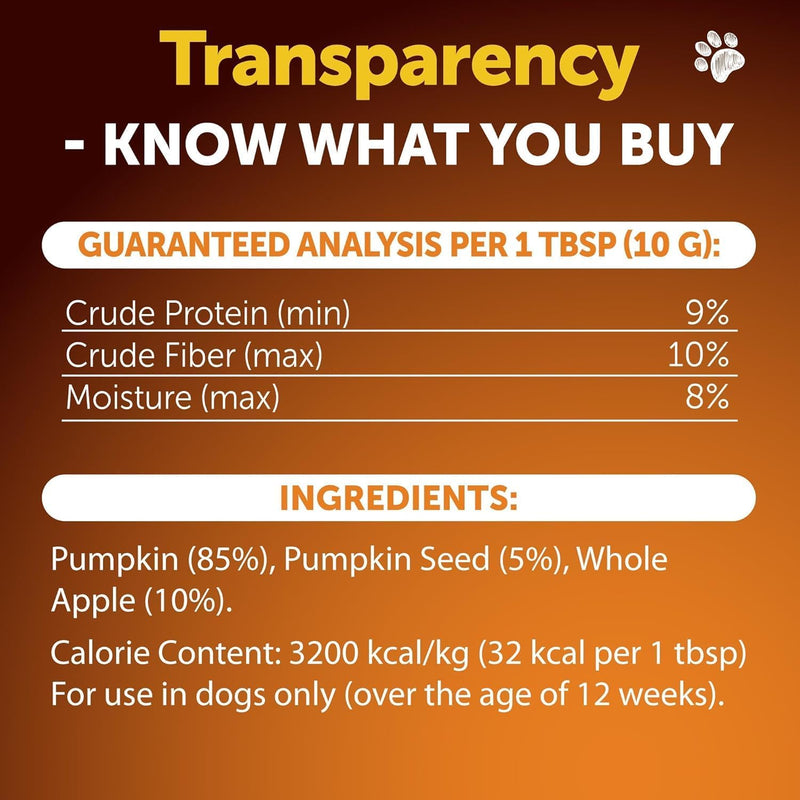 Pumpkin for Dogs - Pumpkin Puree, Canned Alternative, Vet Approved, with Probiotic Powder, Enzymes & Fiber, Dog Diarrhea, Digestive Support, Perfect for Firm Poops and No Scoots - PawsPlanet Australia