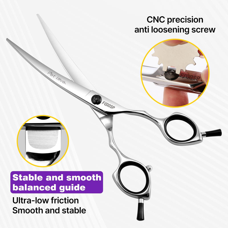 Curved Dog Grooming Scissors 7 in Curve Shears for Pet Dogs Pomeranian Cat Japan 440C 30°Arc Upward & Downward for Trimming Face and Paws at Home(7, Curved) 7.0 in - PawsPlanet Australia