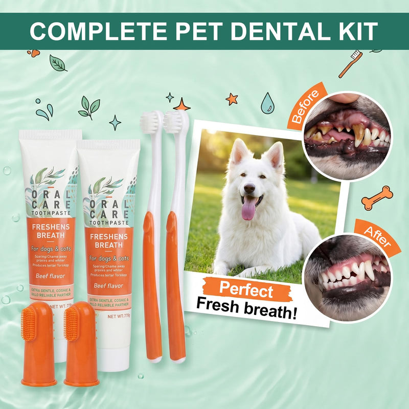 2 Pcs Dog Toothbrush and Toothpaste, Cat Teeth Cleaning with Beef Flavor Toothpaste Finger Brush and Toothbrush for Dogs Cats