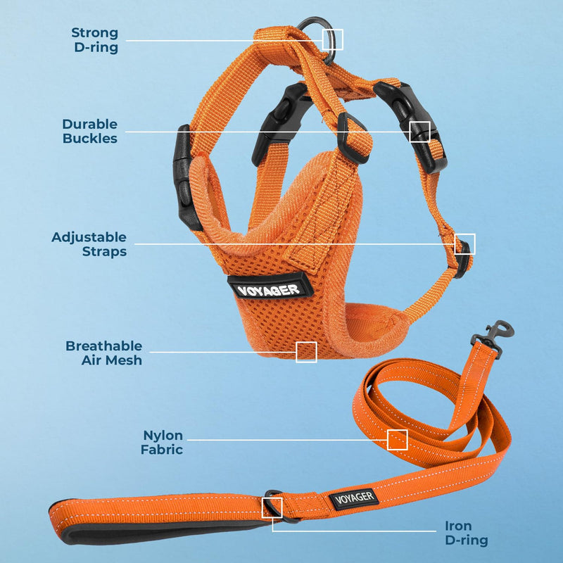 Voyager Step-in Lock Dog Harness w Reflective Dog Leash Combo Set with Neoprene Handle 5ft - Supports Small, Medium and Large Breed Puppies/Cats by Best Pet Supplies - Orange, M - PawsPlanet Australia