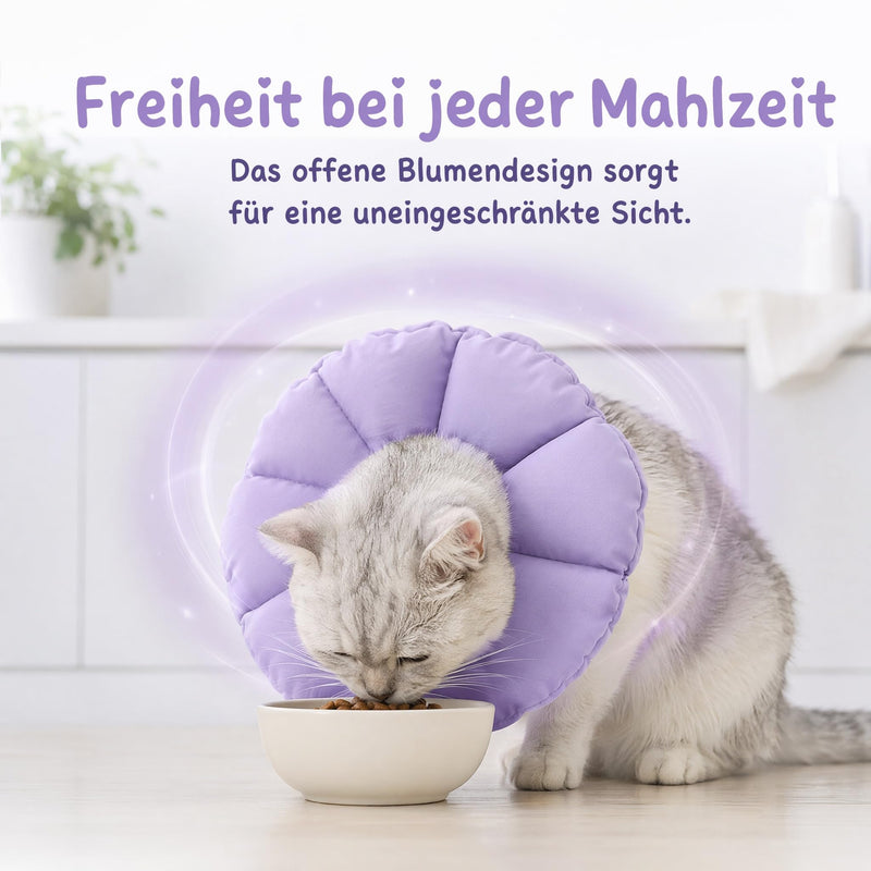 Soft Cat Neck Brace, Flower Shaped, Adjustable, Leak Protection for Cats and Small Dogs, Post-Surgery Recovery Collar, Waterproof, Size M (29cm x 17-27cm), Cat Collar, Protective Collar, Neck Collar, Surgical Protection (Purple)