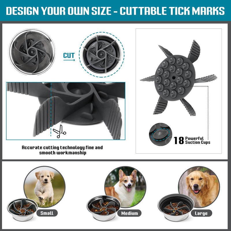 2 Pcs Dog Bowl Slow Feeder Insert, Cuttable Slow Feeder Dog Bowl Insert with Strong Suction Cups, Cat Dog Feeding Supplies, Slow Feeder for Most Dogs Bowl or Dogs Dish 2 PCS Gray + Blue - PawsPlanet Australia