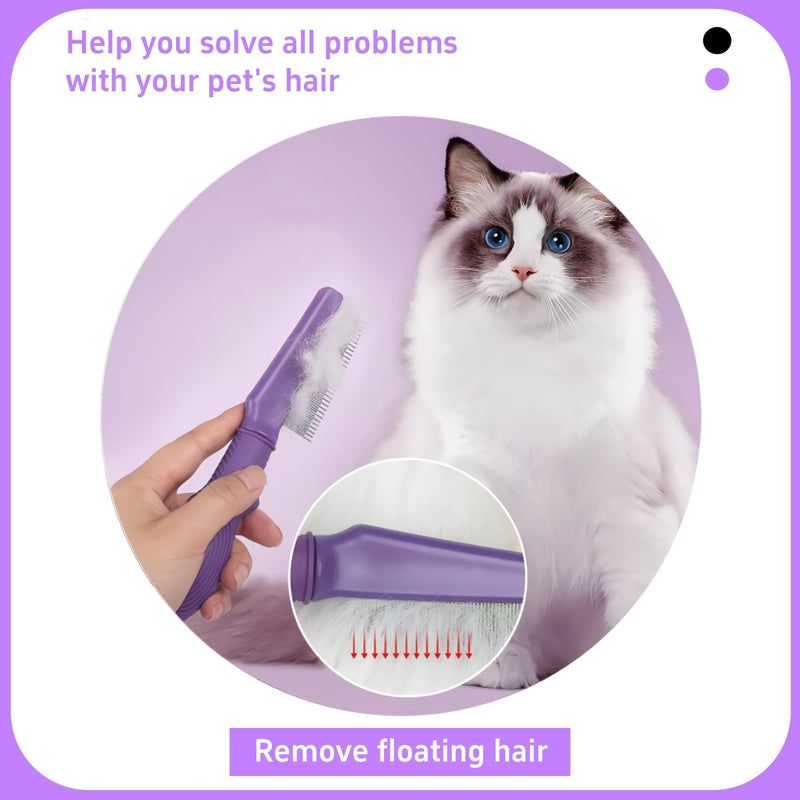 Pet Comb for Dogs & Cats with Long & Short Stainless Steel Metal Teeth For Shedding and Tangles, Non-Slip & Anti-Static Rubber Handle, Safe & Gentle Pet Grooming Comb - PawsPlanet Australia