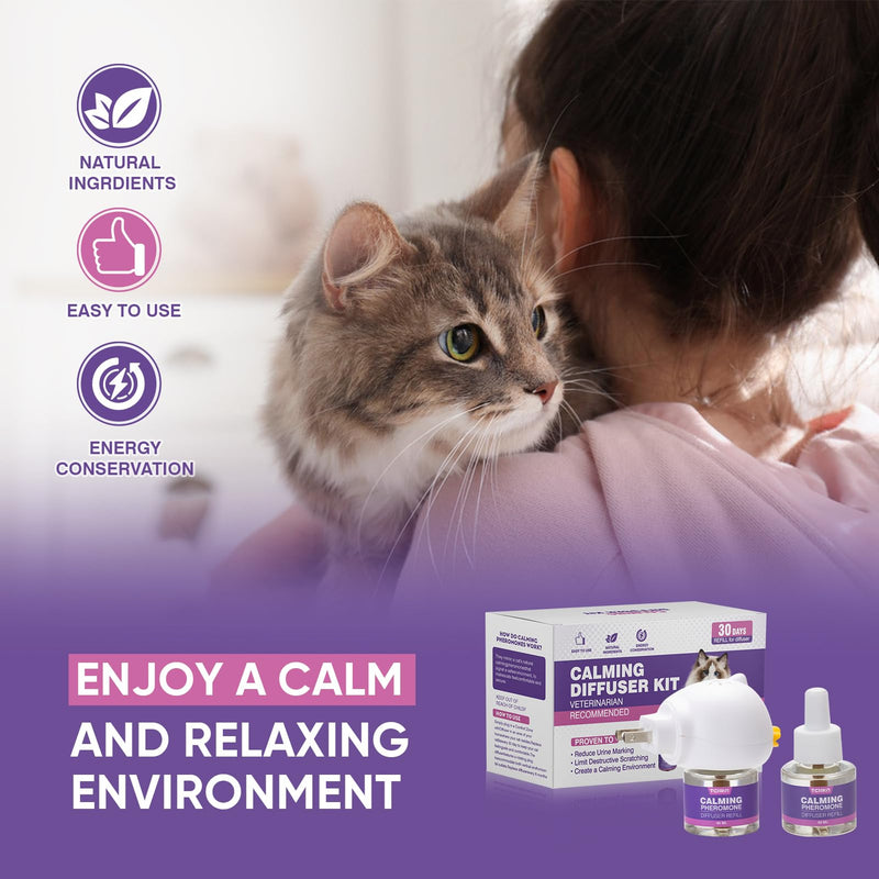 Cat Calming Pheromone Diffuser Effectively Relieve Anxiety Stress Cat Calming Diffuser Comfort for Cats Refill Reduce Fighting Spraying and Scratching Calm Relaxing 48ml/Bottle Fits All Cats 1 diffusers, 2 refills