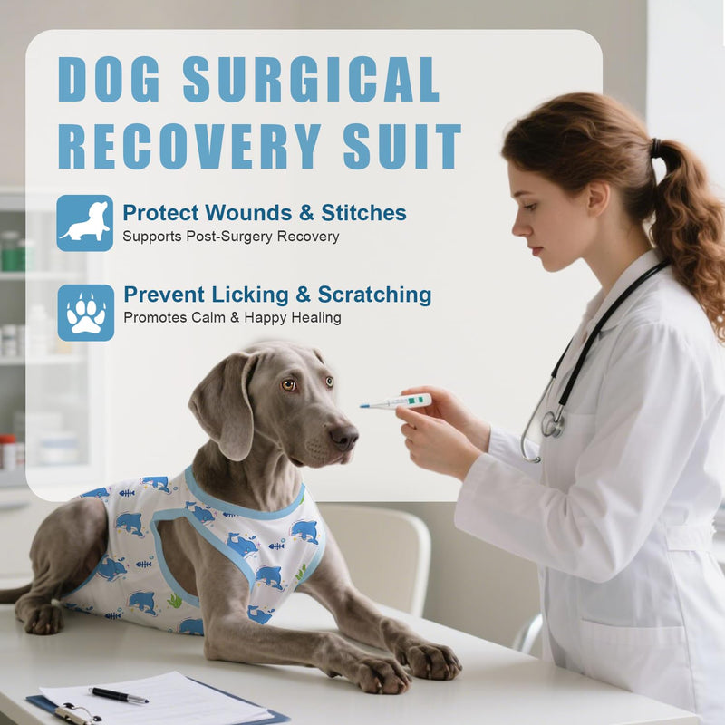 Dog Recovery Suit for Post Surgery, E-Collar Cone Alternative for Female Spay & Male Neuter, Breathable Soft Onesie for Abdominal Wounds & Skin Disease, Anti-Lick Surgical Suit for Dogs, Blue, XL X-Large (Back: 21.28"; Weight: 45 - 85 LB) Blue-Dolphin