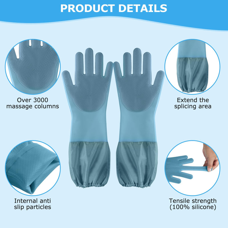 Dog Washing Gloves | Pet Grooming Gloves | Extra Long Arms (17.3") for Cats & Dogs | Massage & Hair Removal Pet Glove (Hazy Blue) hazy blue - PawsPlanet Australia